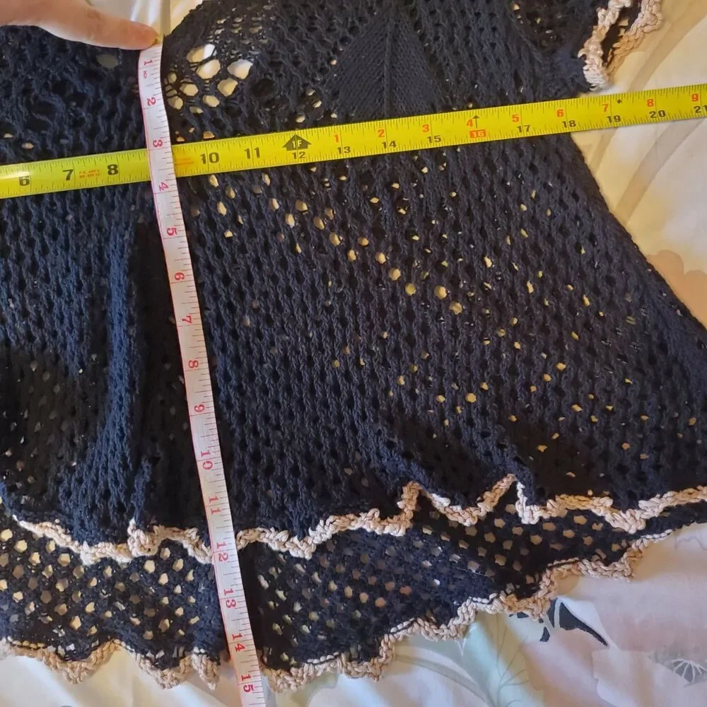 Free People Open Knit Crochet Flowy Top Black Size S Boho Fairy Grunge Cottage